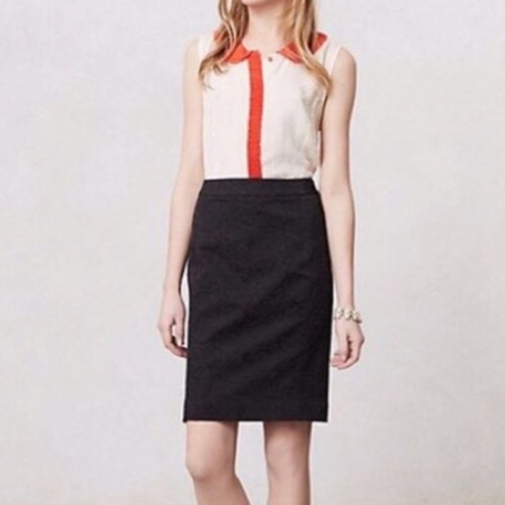 Anthropologie‎ Vanessa Virginia Rose Brocade Pencil Skirt in Black Women's Sz 0